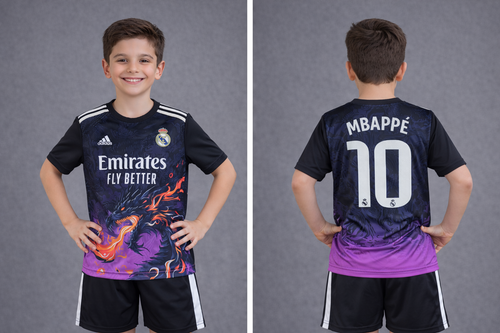 لباس فوتبال رئال مادرید طرح اژدها امباپه 2025